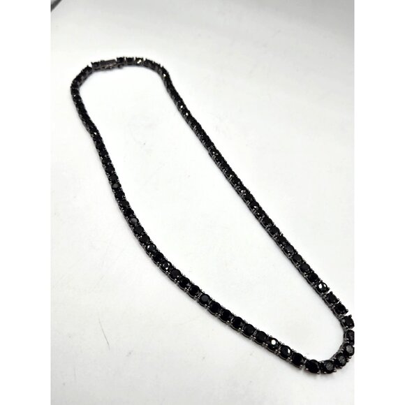 6 Ice Black Rhinestone Tennis Necklace 18" Japanned back in Box Gift-Ready - Picture 6 of 8